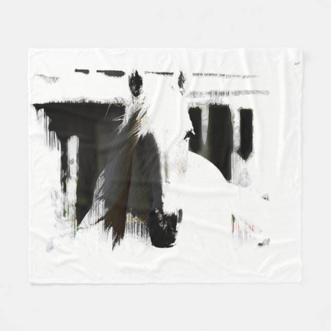 White Stallion Artwork Fleece Blanket (Front (Horizontal))