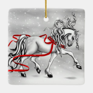 White Stallion Christmas Design Ceramic Ornament