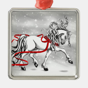 White Stallion Christmas Design Metal Ornament