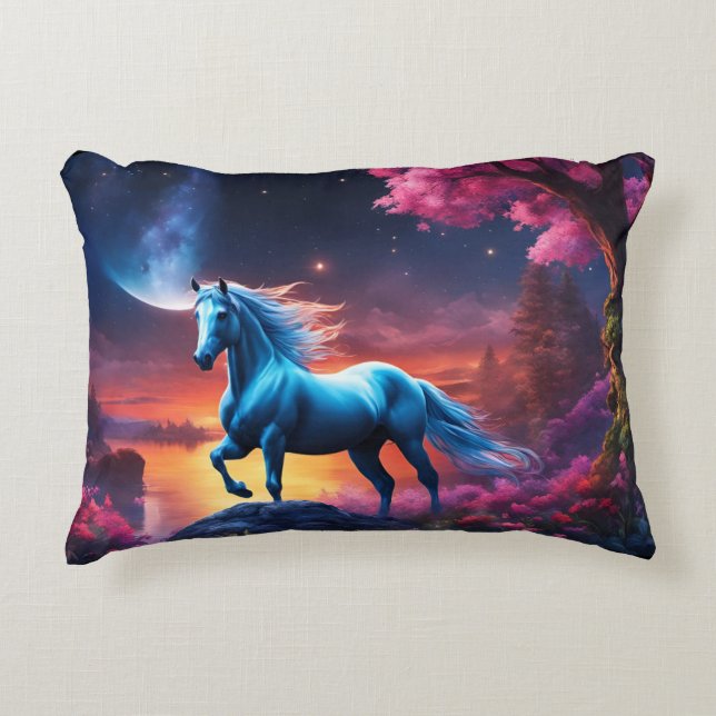 White Stallion Fantasy Pink Garden Accent Pillow (Front)