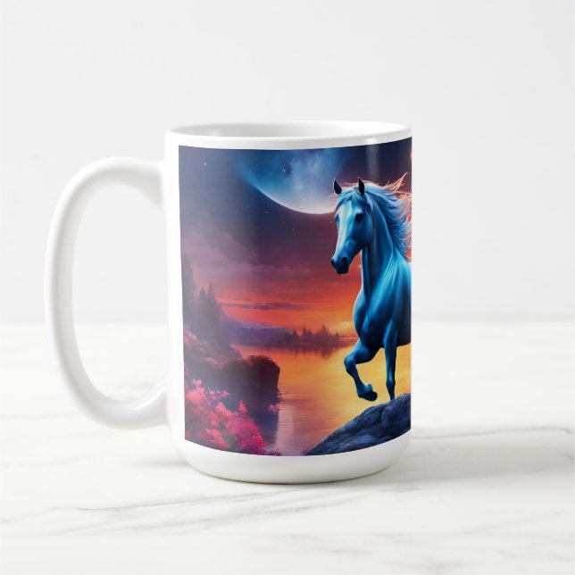 White Stallion Fantasy Pink Garden Coffee Mug (Left)