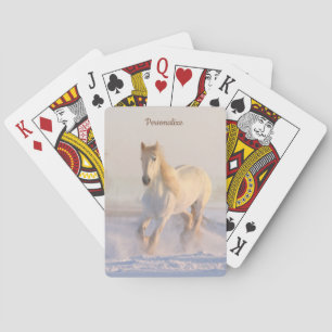 White Stallion Horse in Winter Snow Personalized Playing Cards