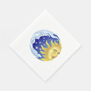 White Standard Luncheon Napkin/Sun, Moon and Stars Napkin