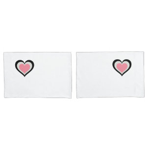 White Standard Pillowcase Set with Pink Hearts