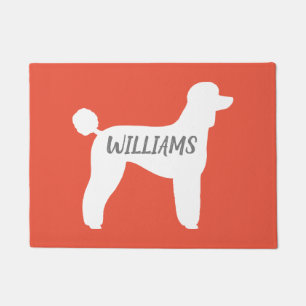 White Standard Poodle Dog Silhouette Personalized Doormat