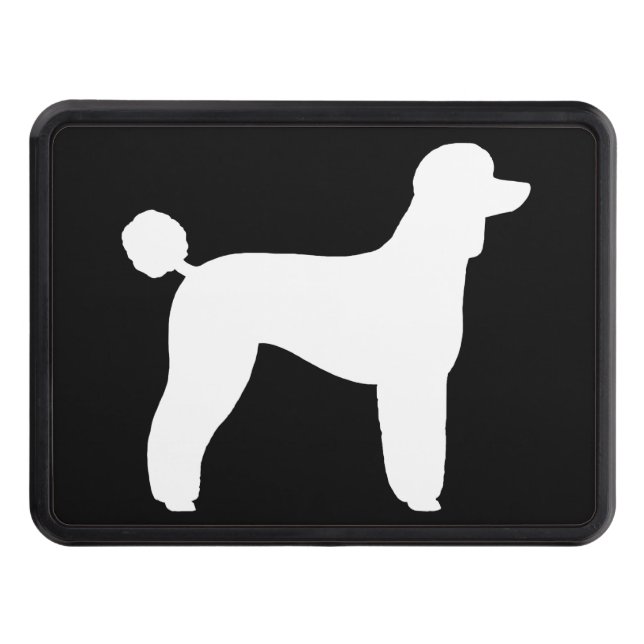 White Standard Poodle Pet Dog Silhouette Trailer Hitch Cover (Front)