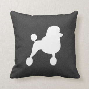 White Standard Poodle Silhouette Throw Pillow