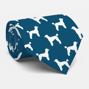 White Standard Poodle Silhouettes Lamb Cut Pattern Tie