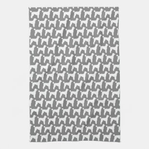 White Standard Poodle Silhouettes Pattern Kitchen Towel