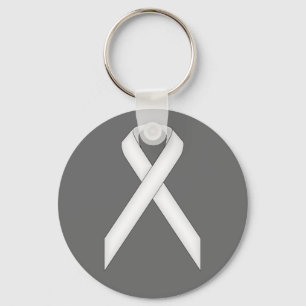 White Standard Ribbon by Kenneth Yoncich Keychain