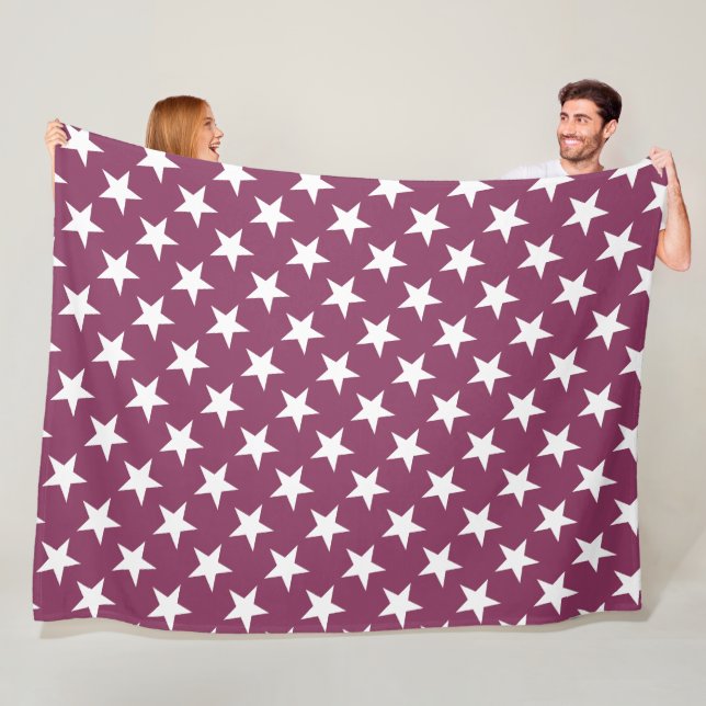 White Star Chic Bordeaux Colour Design Modern Star Fleece Blanket (In Situ)