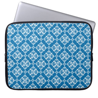 White Star Damask on Cerulean Blue Laptop Sleeve