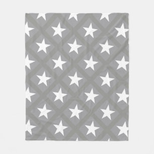 White Star Elegant Grey Color Design Stars Fleece Blanket