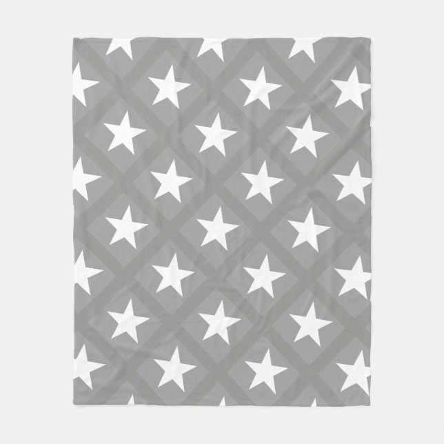 White Star Elegant Grey Colour Design Stars Fleece Blanket (Front)