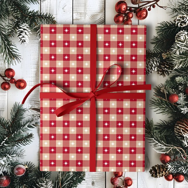 White Star Gingham Country Holiday Wrapping Paper (Creator Uploaded)