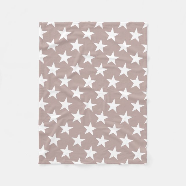 White Star Light Brown Colour Design Stars Modern Fleece Blanket (Front)