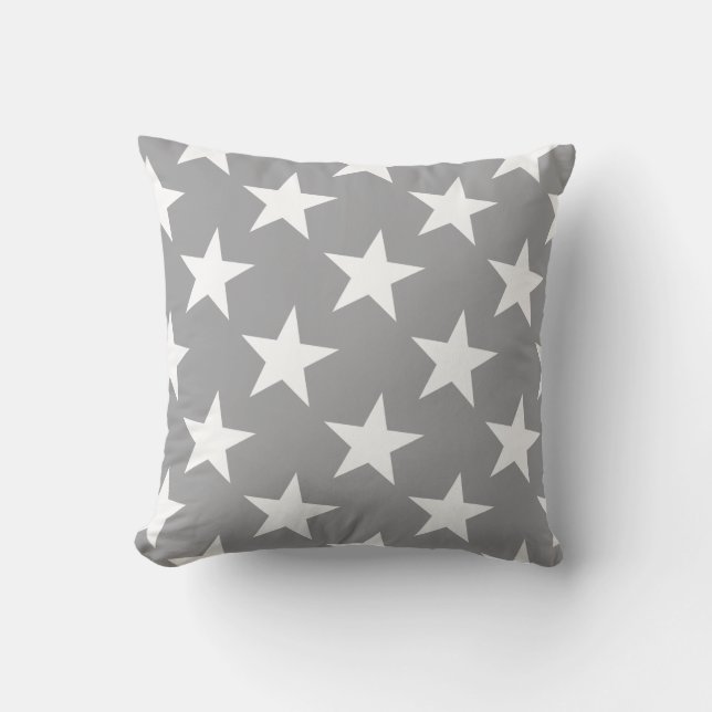 White Star Modern Elegant Grey Colour Background Throw Pillow (Front)