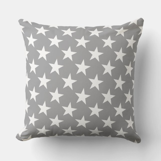 White Star Modern Elegant Grey Colour Background Throw Pillow (Front)