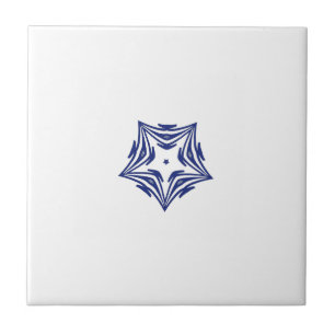 White star navy blue outline white background tile