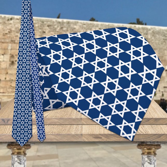 White Star Of David Navy Blue Tie (Creator Uploaded)