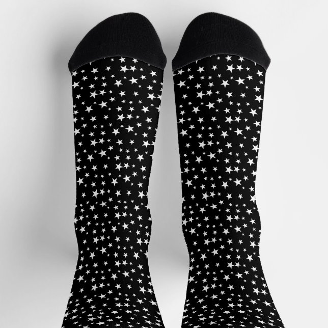 White Star Pattern on Black Socks (Top)