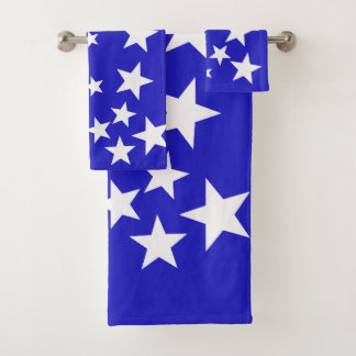 White star pattern on blue background bath towel set