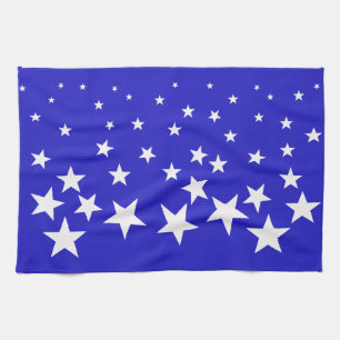 White star pattern on blue background kitchen towel