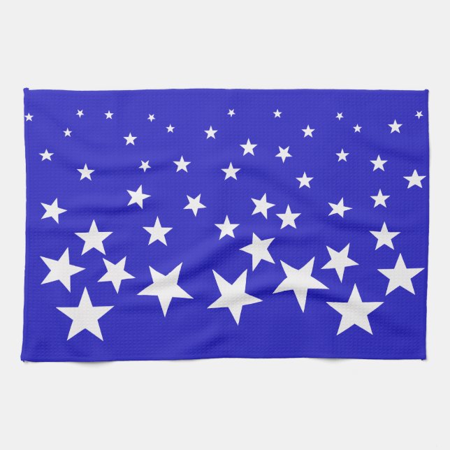 White star pattern on blue background kitchen towel (Horizontal)
