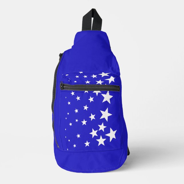 White star pattern on blue background sling bag (Front)