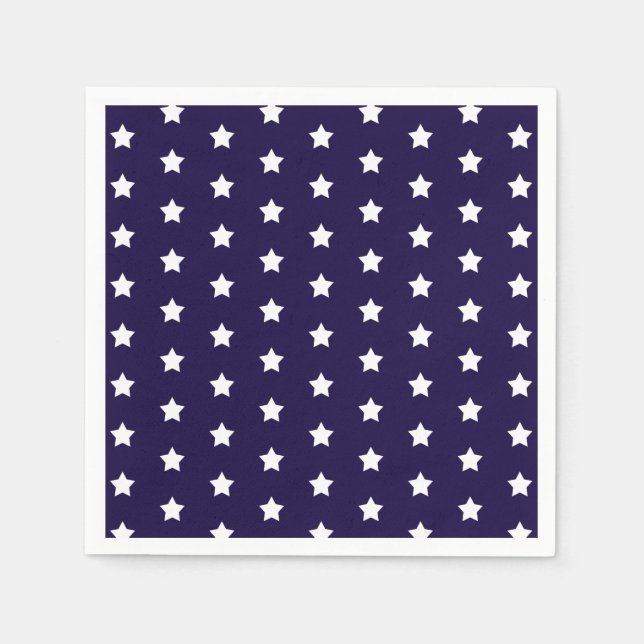 White Star Pattern on Custom Navy Blue Party Napkin (Front)