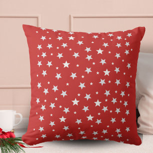 White Star Pattern on Red Throw Pillow