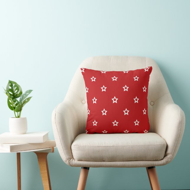 White Star Pattern on Red Throw Pillow (Chair)
