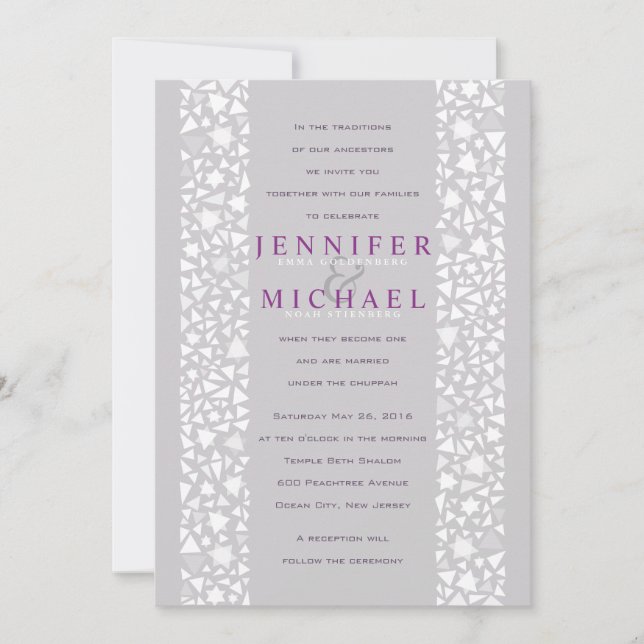 WHITE STAR WALL Jewish Wedding Invitation (Front)