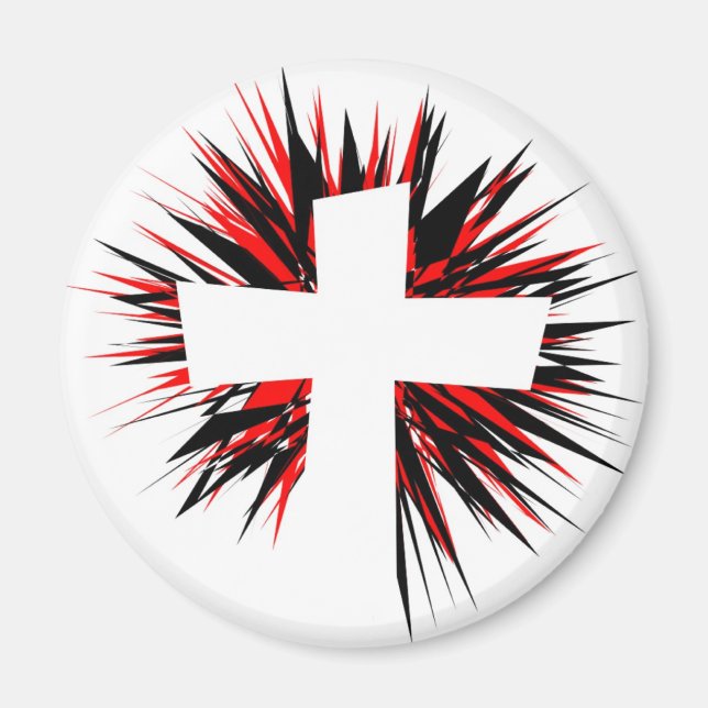WHITE STARBURST CROSS MAGNET (Front)
