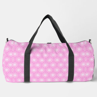 White Starburst Flowers on Pink Duffle Bag