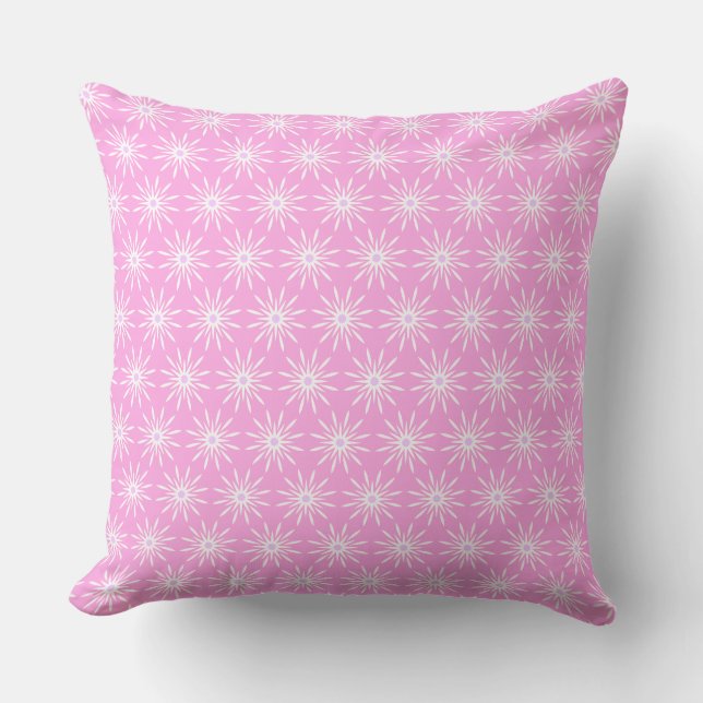 White Starburst Flowers on Pink Throw Pillow (Front)