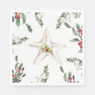 White Starfish Beach Christmas Holiday Napkin