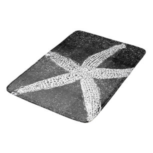 White Starfish Black Glitter Classy Elegant Decor Bath Mat
