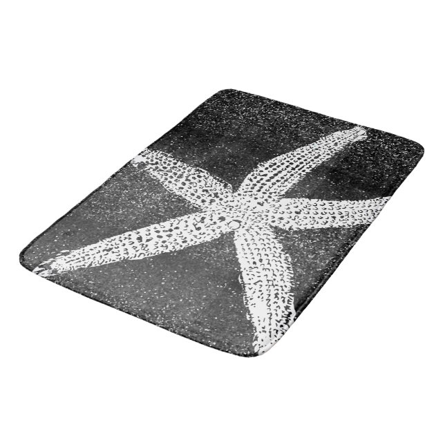 White Starfish Black Glitter Classy Elegant Decor Bath Mat (Angled)