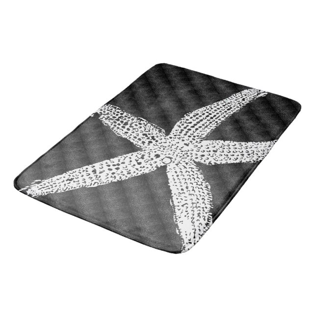 White Starfish Black Pattern Classy Elegant Decor Bath Mat (Angled)