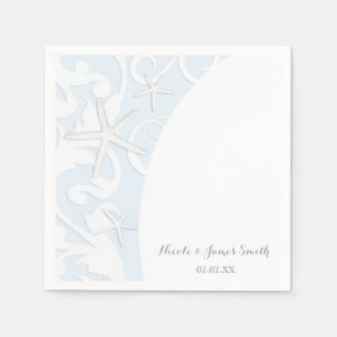 White Starfish Blue Beach Elegant Wedding Napkin