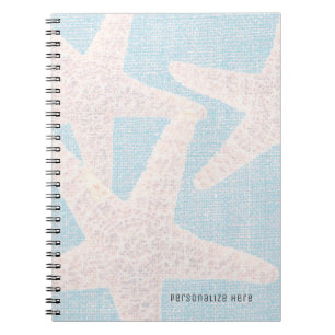 White Starfish & Blue Burlap Personalized Custom Notebook