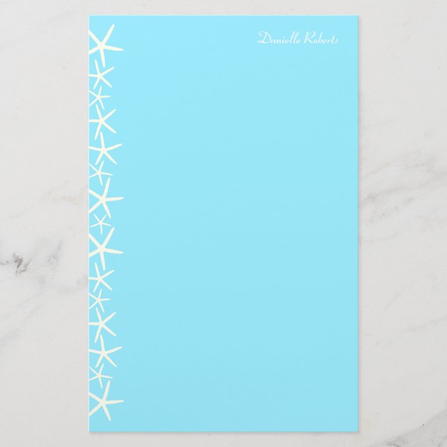 White Starfish Border Personalized Stationery (Front)