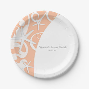 White Starfish Coral Beach Elegant Wedding Paper Plate