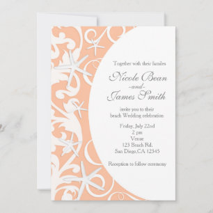 White Starfish Coral Beach Wedding Invitations