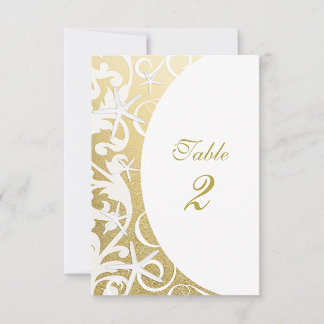 White Starfish Gold Beach Wedding Table Numbers (Front)
