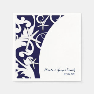 White Starfish Navy Blue Beach Elegant Wedding Napkin