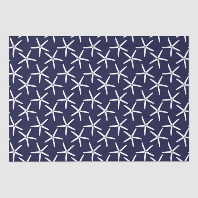 White starfish on a navy blue background tissue paper (Front)