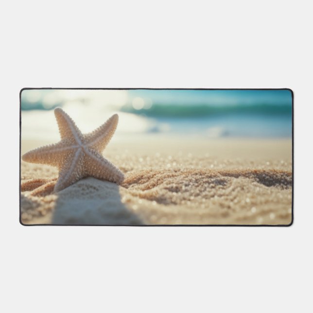White Starfish on a Sunny White Sand Beach Desk Mat (Front)