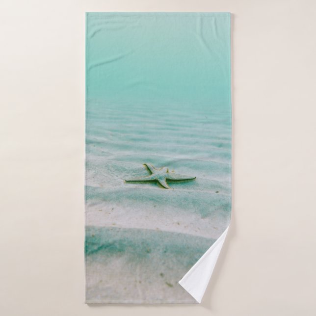 White starfish on sand underwater in the morning bath towel (Bath Towel)